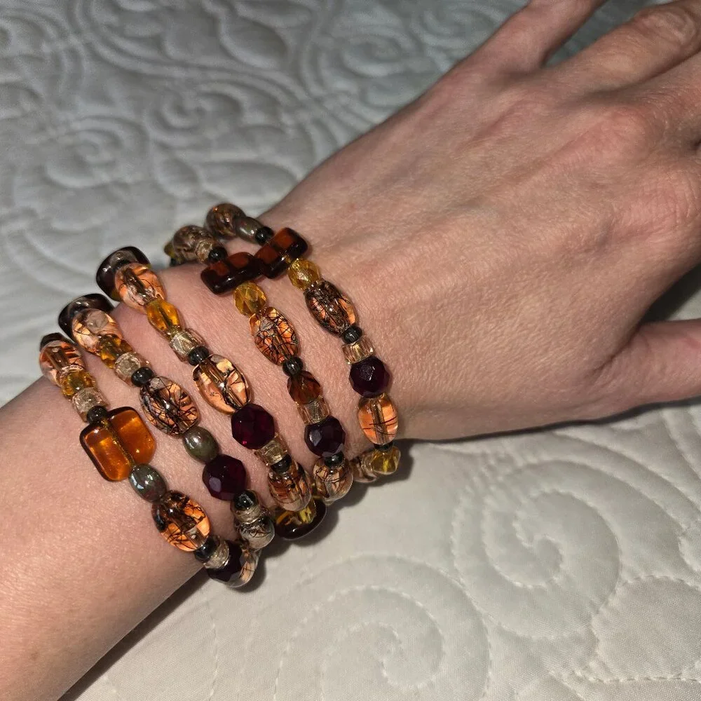Handmade Beaded Necklace or Wrap Bracelet Brown, Red, Orange Bohemian - Picture 3 of 7
